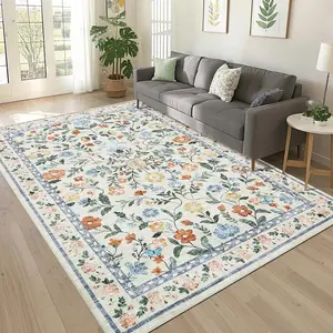 Gaomon 9x12 Farmhouse Floral Area Rug, Machine Washable Non-Slip Rugs with Stain-Resistant Soft Texture, for Living Room, Dining Room, Green,summerwins