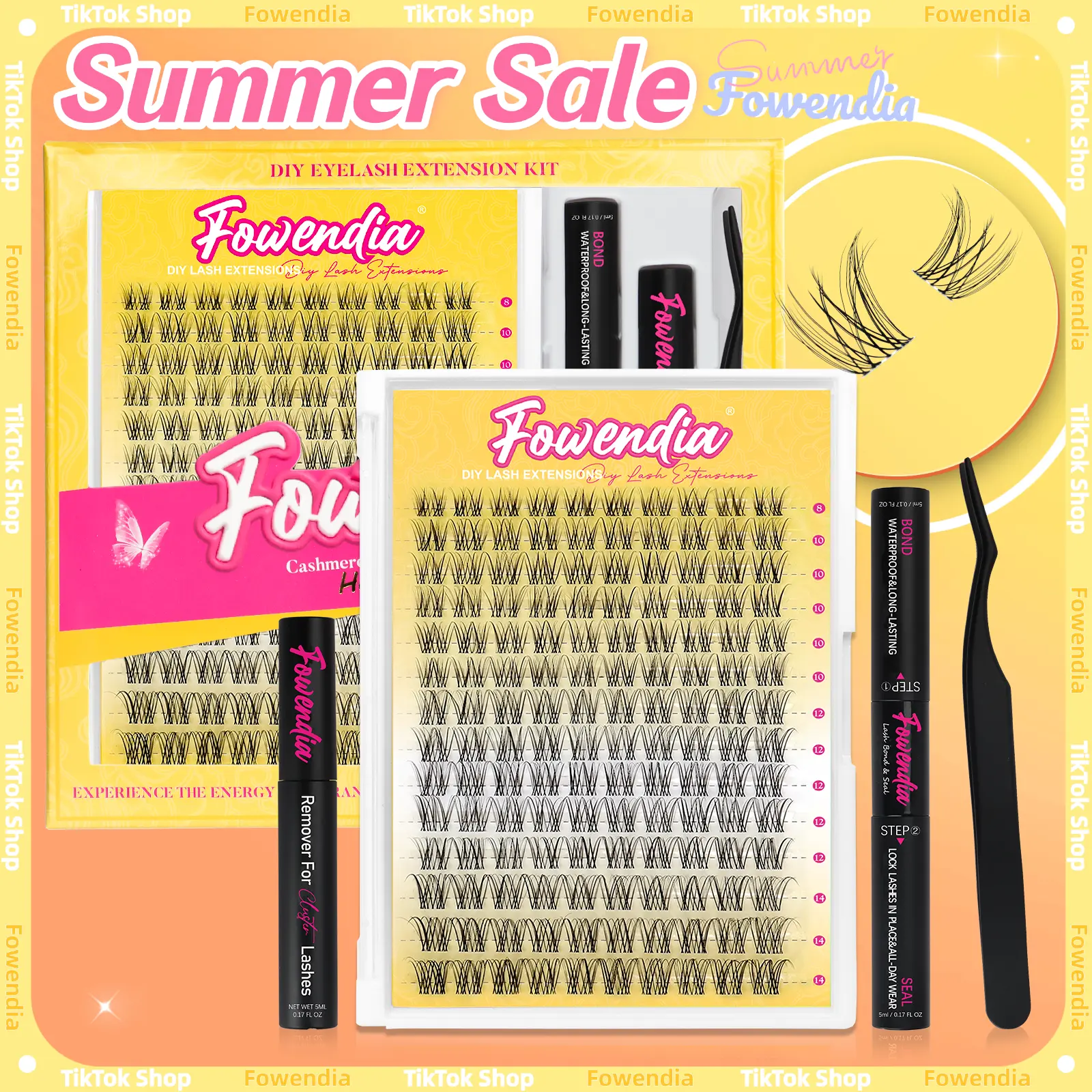 Fowendia First Met Short-Kit Lash Clusters  DIY Lash Extension 8-14mm Eyelash Clusters D Curl Individual Eye Lashes Manga False Eyelashes Natural Look Cluster Eyelash Extensions Super Thin Band for Salon