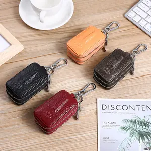 Top-grade cowhide car keychain, crocodile-patterned multifunctional key pouch, functional small bag, with a zippered large-capacity double-layer waist clip design, can hold keys and keyrings, durable and stylish, a gift for parents or boyfriends