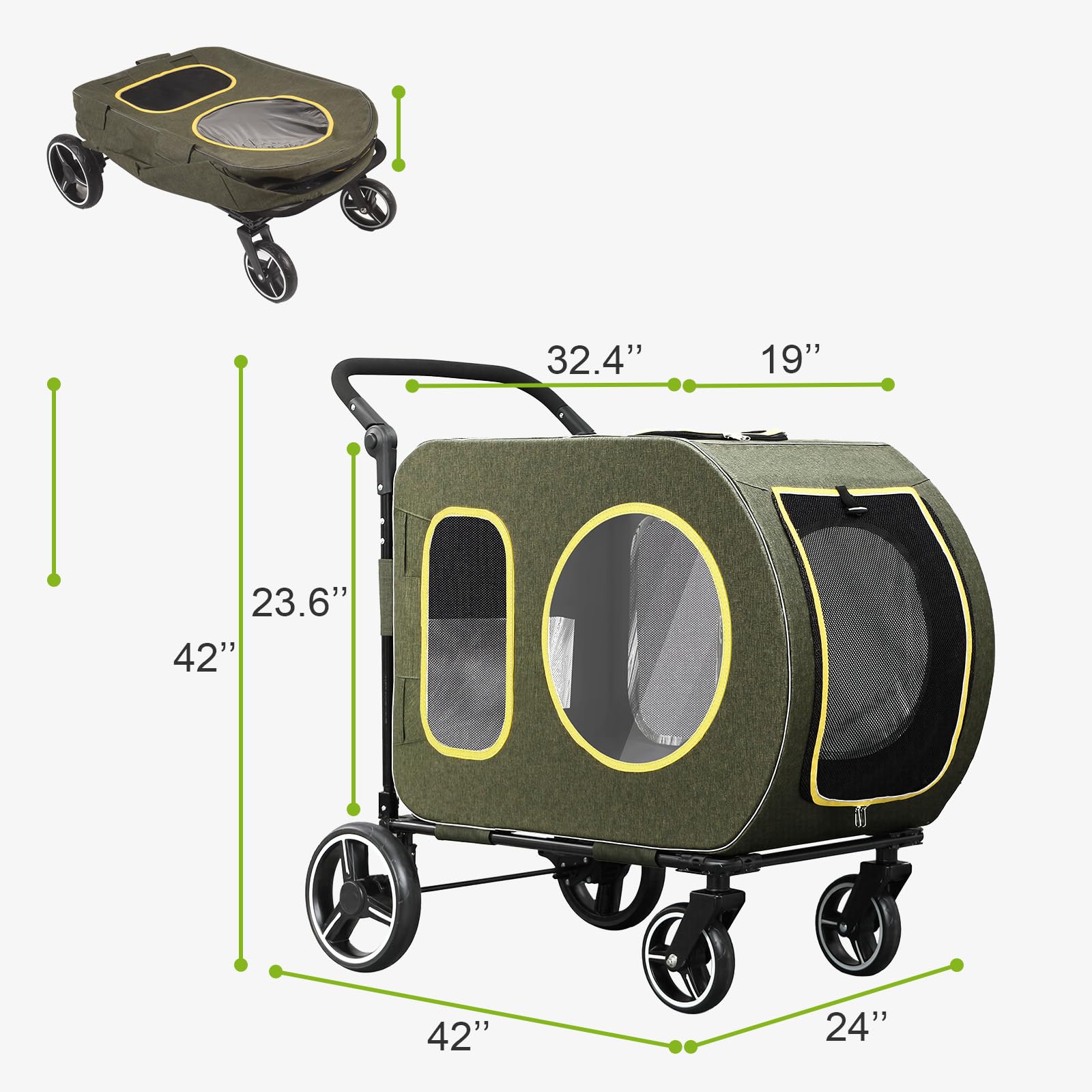 Large Dog Stroller Red Foldable Design with Adjustable Handle for 2 Dogs Up to 160 lbs Pet Wagon Carriage with Pocket
