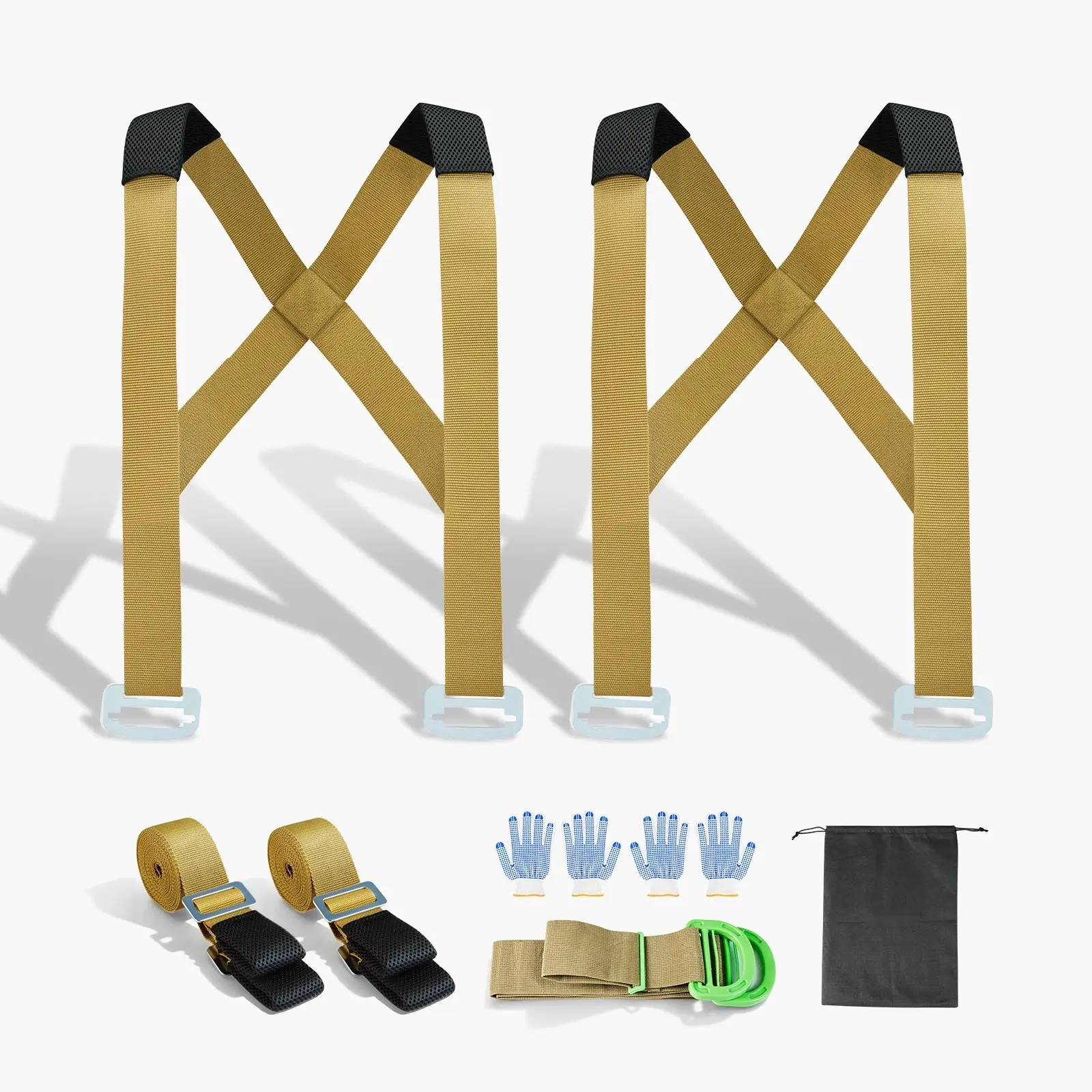 Moving Straps Set: 2-Person Lifting and Moving System with 2 Harness Straps, 2 Load-Bearing Straps, and 1 Handheld Strap for Safe Furniture, Appliance and Mattress Moves; Adjustable Shoulder Straps, Ergonomic, Heavy-Duty