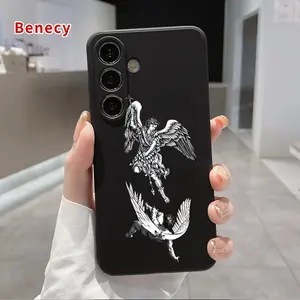 Straight Edge Phone Case Compatible with SAMSUNG  Galaxy S26 Ultra S24 S23 Plus S25 S22+ Angelic Battle Pattern Anti-Scratch Shockproof Soft Liquid Silicone Protective Cover Smartphone Casing