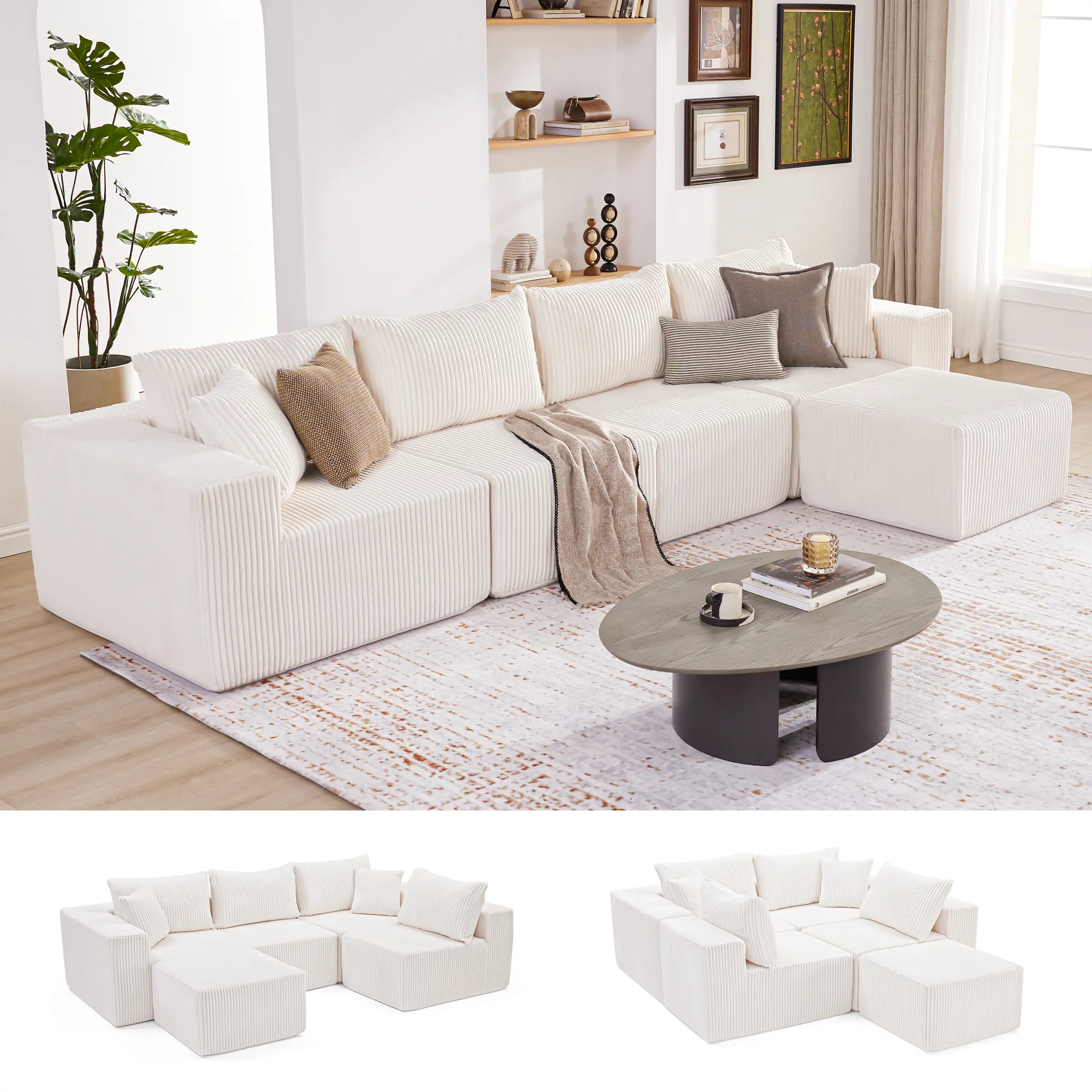 Beige-4Seats+1 Ottoman