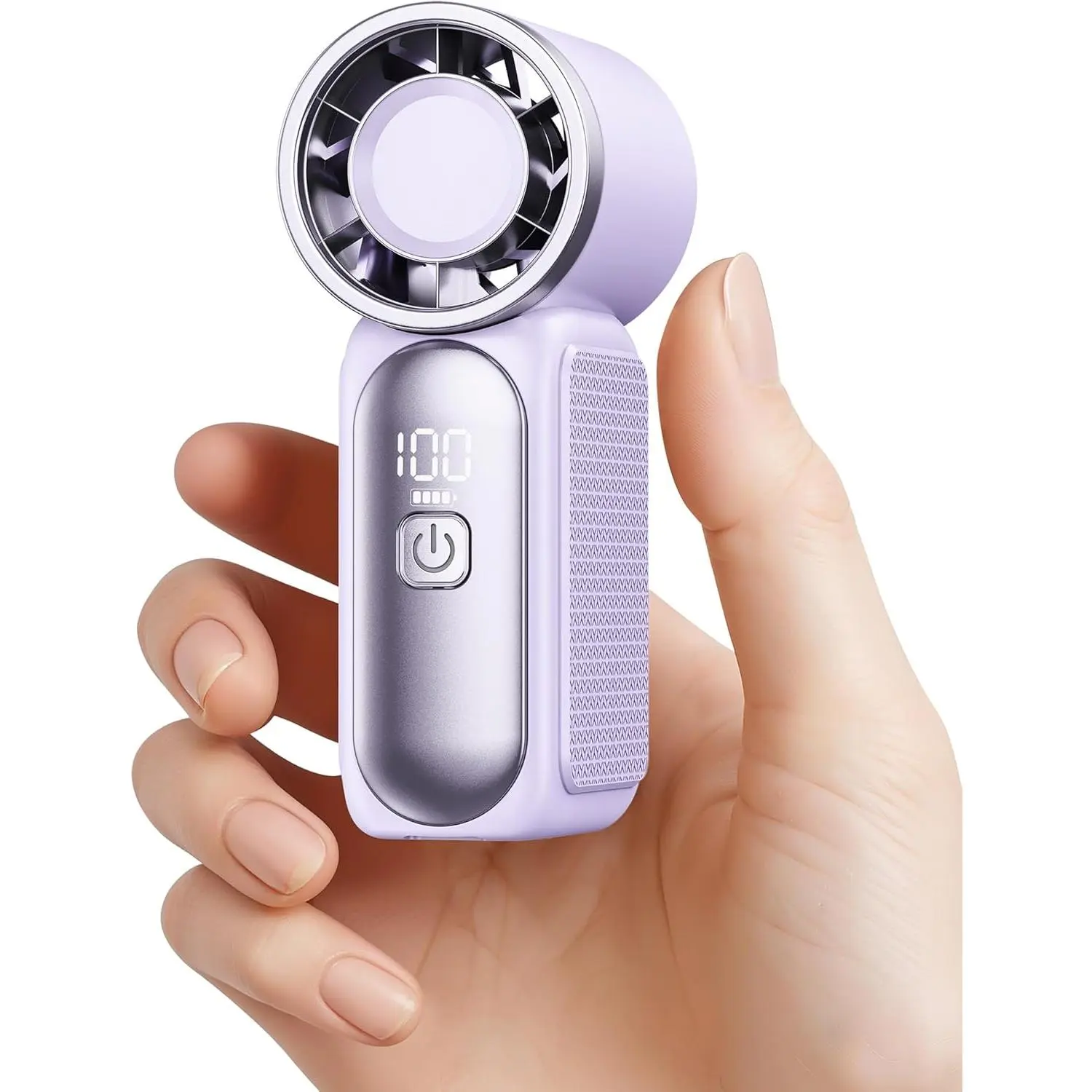 3.5-Inch Palm-Size Super Mini Portable Handheld Cooling Fan, 16900 RPM, 6 Speeds, LED Light Display, USB-Rechargeable, for Makeup, Casual Use, Girls, Boys, Purple