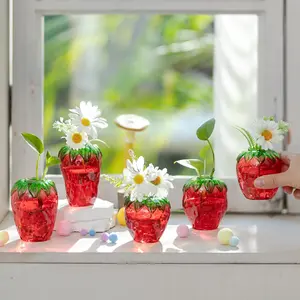 Nuptio Glass Strawberry Shaped Vases, Indoor Hydroponic Plant Propagation Containers, Cute Home Decor for Kitchen - Unique Gifts for Mom, Strawberry Shaped Vase