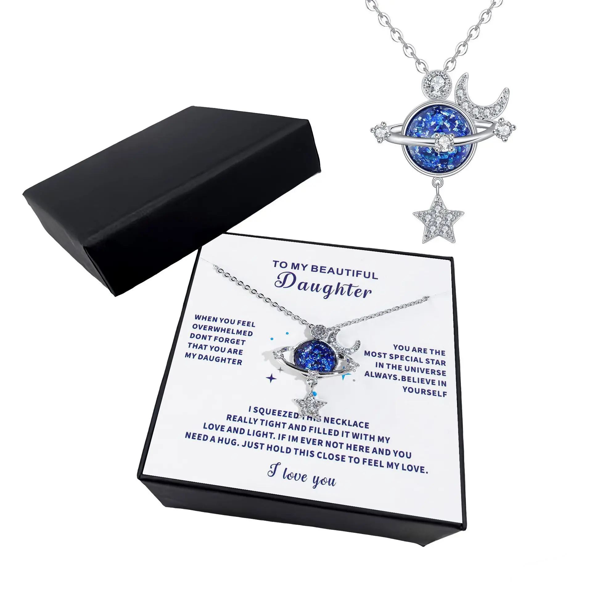 To My Daughter Universe Planet Star Necklace from Mom Dad Inspirational Daughter Birthday Gifts Jewelry Crystal Collar Chokers for Beautiful Daughter Granddaughter on Birthday Thanksgiving Day