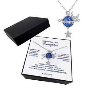 To My Daughter Universe Planet Star Necklace from Mom Dad Inspirational Daughter Birthday Gifts Jewelry Crystal Collar Chokers for Beautiful Daughter Granddaughter on Birthday Thanksgiving Day