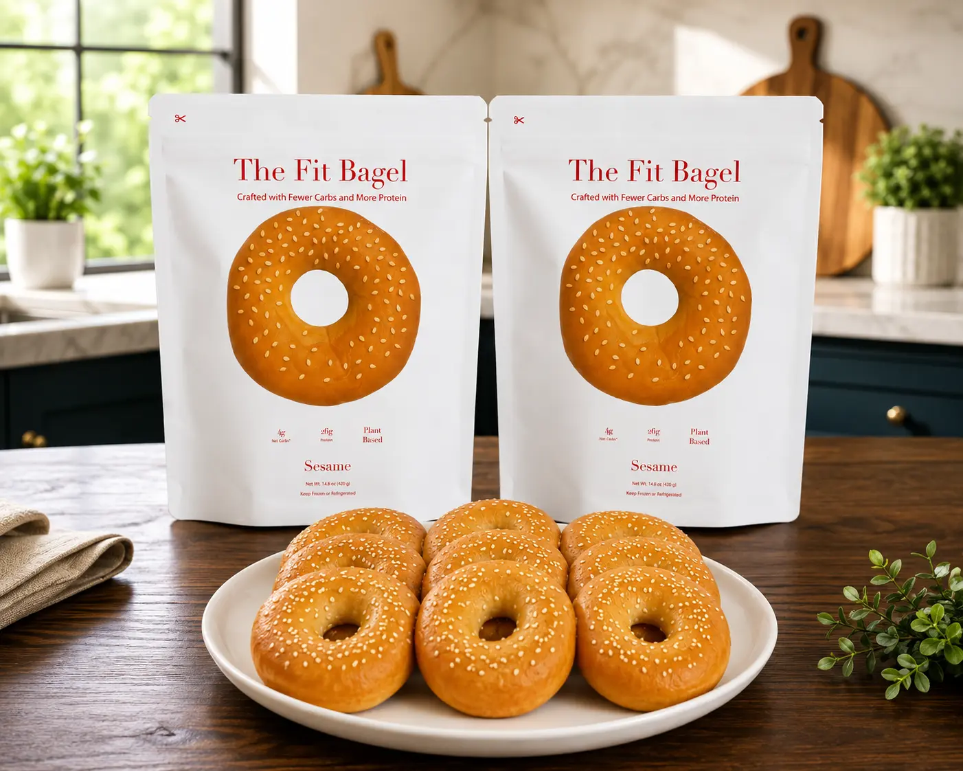 Fit Bagel - Classic Sesame, Healthy Choice Baking Mix, 8 Pieces, Bag Packaging, Frozen Storage (2 Bags)
