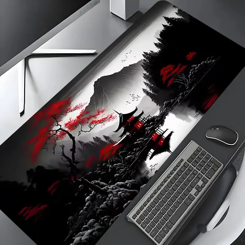 Japanese Landscape Pattern Mouse Pad, Rectangle Gaming Mouse Pad, Non-slip Mousepad, Office Desk Keyboard Mouse Mat, Computer Mouse Pad for Home Office Game Room Desk
