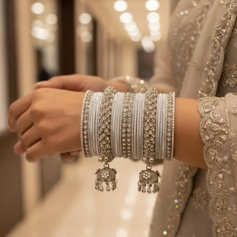 Silver Stone Ghungroo Bangle Designer Bangle Sets