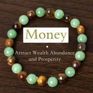 1pc Money Attraction Bracelet with Green Aventurine & Tiger Eye - blue friendship bracelet beaded jewelry protection bracelet encouragement gift fashion bracelet of the day Colorblock Beaded Crystal Bracelet