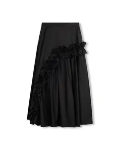 Poplin Detailed Double Belted Skirt- Black
