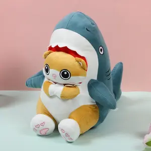 Cute Shark Cat Plush Toy, Tiktok Same Style Birthday Gift, Cross-Border Doll Pillow, Soft Adorable Kitten
