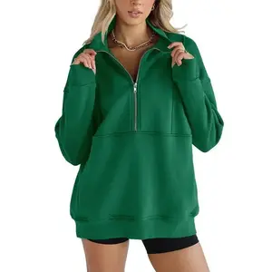 WOMEN'S half zip sweatshirt fleece stand collar long sleeve thumb hole oversized pullovers with pockets