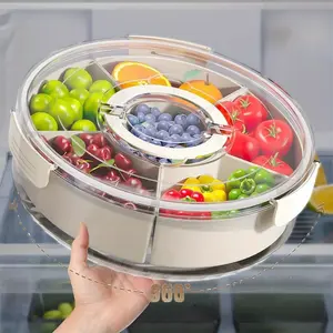 Modern Rotating Snack Biscuit Tray with Lid & Handle, 1 Box Multi-compartment Fruit & Vegetable Insulated Storage Box, Portable Snack Box for Home Kitchen Party Picnic, Multipurpose Food Organizer, Containers