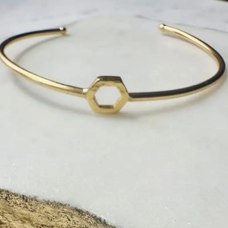Bebek Jewels Gold Artisanal Hexagon Stack Bangle - Elegant Stackable Bracelet for Women