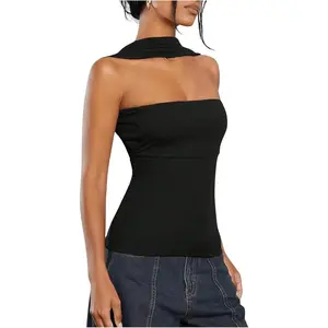 Women's Open Back Halter Neck Tee Ruched Sleeveless Elegant Casual Summer T Shirt Womenswear Tops Basic Black Minimalist tank tops tubetops summer tops crop tops corset top