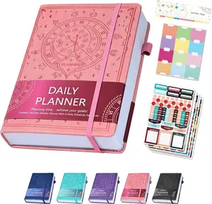 2025 Leather Undated Daily Planner Organizer Notebook & Productivity Journal. A5 Hardcover with Stickers 5.5"x 8.5''