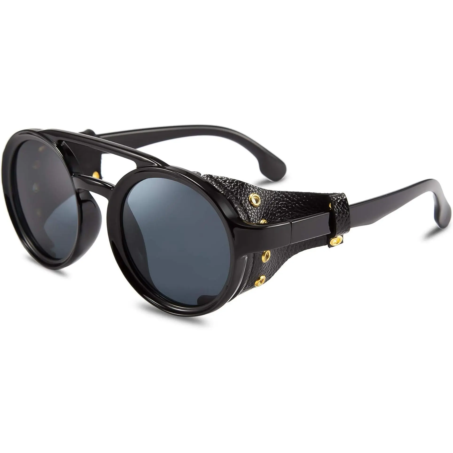 FEISEDY Retro Round Steampunk Sunglasses, Unisex Classic Vintage Eyewear, Lightweight Durable Light Plastic Frame with Leatherwear, Casual Stylish, Street Style Trendy Streetwear Glasses B2532, Casual Stylish Glasses, Classic Vintage Sunglasses, Lightweig
