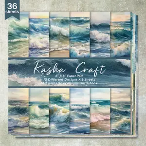 36 Sheets 6inch (Ocean Beach Wave Background) Clipping Thin Paper Sheets, Suitable for Bullet Diaries, Junk Magazines, Greeting Cards, Background Photo Albums and Handicrafts