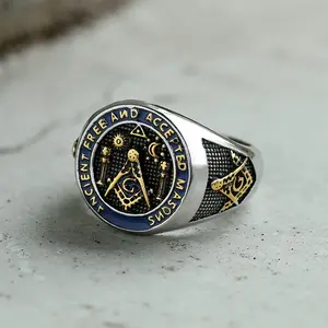 GTHIC Vintage Masonic AG Symbol Stainless Steel Ring for Men and Woemn Statement Jewelry Birthday Gifts