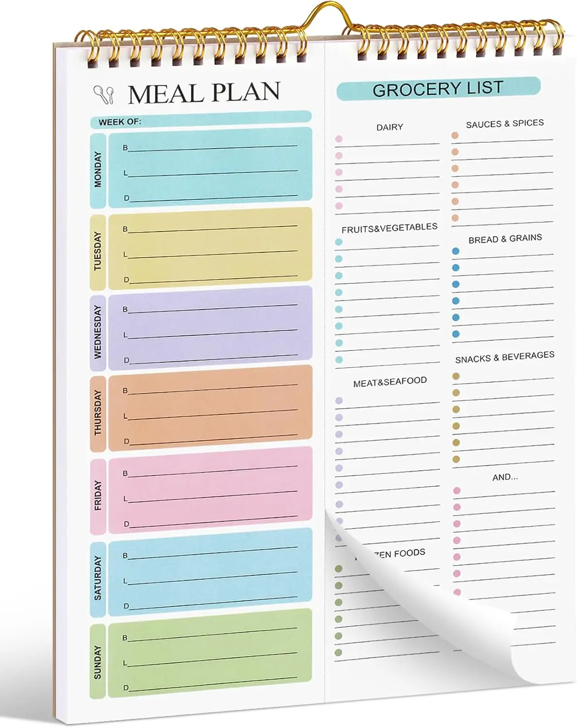 Meal Planner Notebook - 8.5x11in, 50 Sheets, Magnetic, Double Helix Design, Wall-Mountable Office Stationery Supplies for Daily & Weekly Meal & Grocery List Planning, Modern Planner, Wall Planners