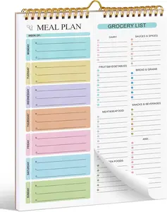 Meal Planner Notebook 8.5x11”, 50 Sheets Magnetic, Double Helix Meal & Grocery List, Wall-Mountable Menu Planner for Daily & Weekly Plan