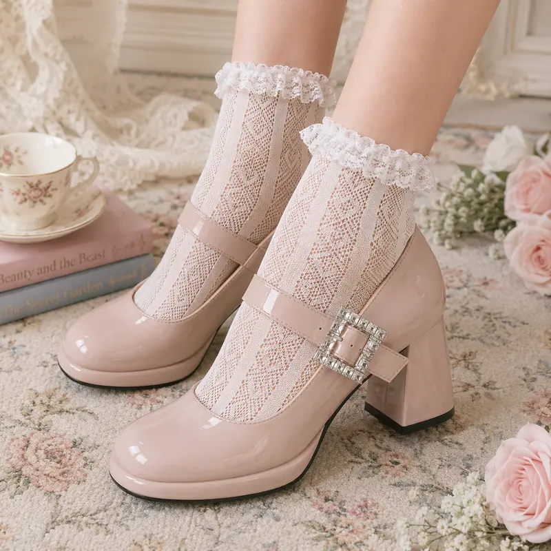 Belovely Women's Platform Mary Jane Pumps | Coquette Doll Style Square Toe Ankle Strap Chunky Heels | Wide Feet Friendly Office & Party Shoes Comfort Elegant
