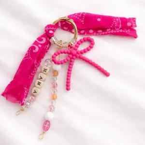 Custom Pink Beaded Bag Charm Keychain