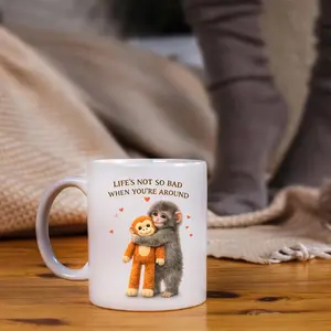 Baby Monkey Hugging Plush Mug   Sentimental Cup