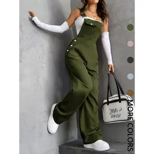 Women's Plain Pocket Overalls, Casual Comfy Overalls for Daily Wear, Ladies Clothes for All Seasons, Womenswear