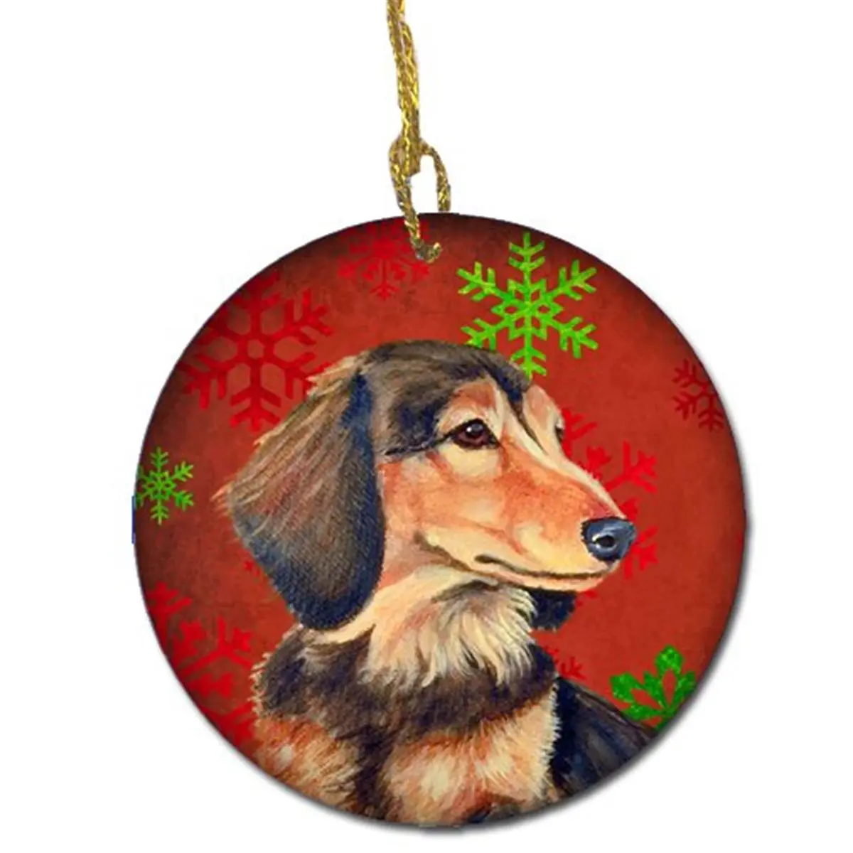 Dachshund Red Snowflake Holiday Christmas Ceramic Ornament