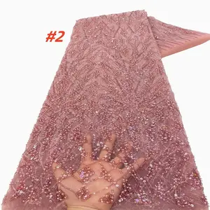 High-Quality Nigerian Lace Fabric, African Groom Lace Material, Embroidered French Sequins Lace, Elegant Formal Lace for Women Party Dresses, Glueless Lace