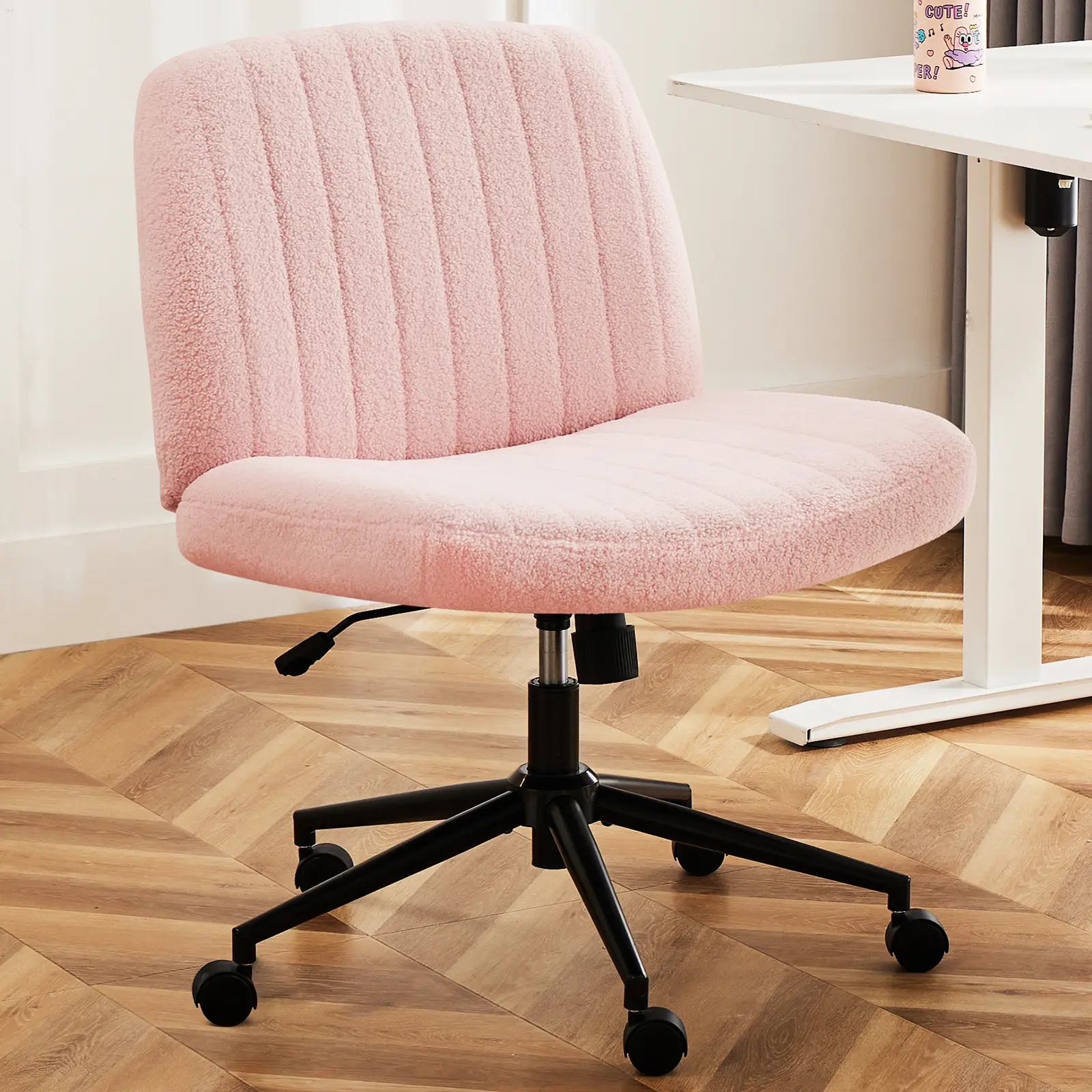 Criss Cross Chair - Armless Desk Chair No Wheels Cross Legged Office Chair Wide Swivel Home Office Desk Chairs,Christmas Present Gift Enhanced Seat Cushion