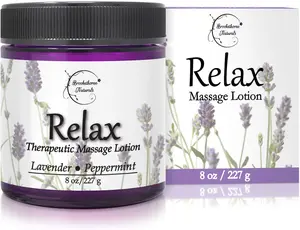 Relax Therapeutic Massage Lotion – All Natural with Lavender & Peppermint Essential Oils. Ideal for Full Body Massage. 8oz – Brookethorne Naturals.