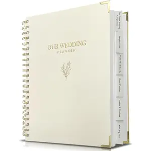 Wedding Planner Book and Organizer for Bride - Elegant Linen Cover Wedding Planning Binder with Checklists,Pockets & Calendars,Perfect Engagement Gifts for Couples(Cream)