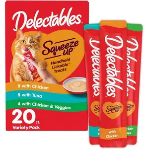 Delectables Squeeze Up Cat Treats Variety Pack – 20 Tubes 0.5 oz Grain-Free Lickable Creamy Purée