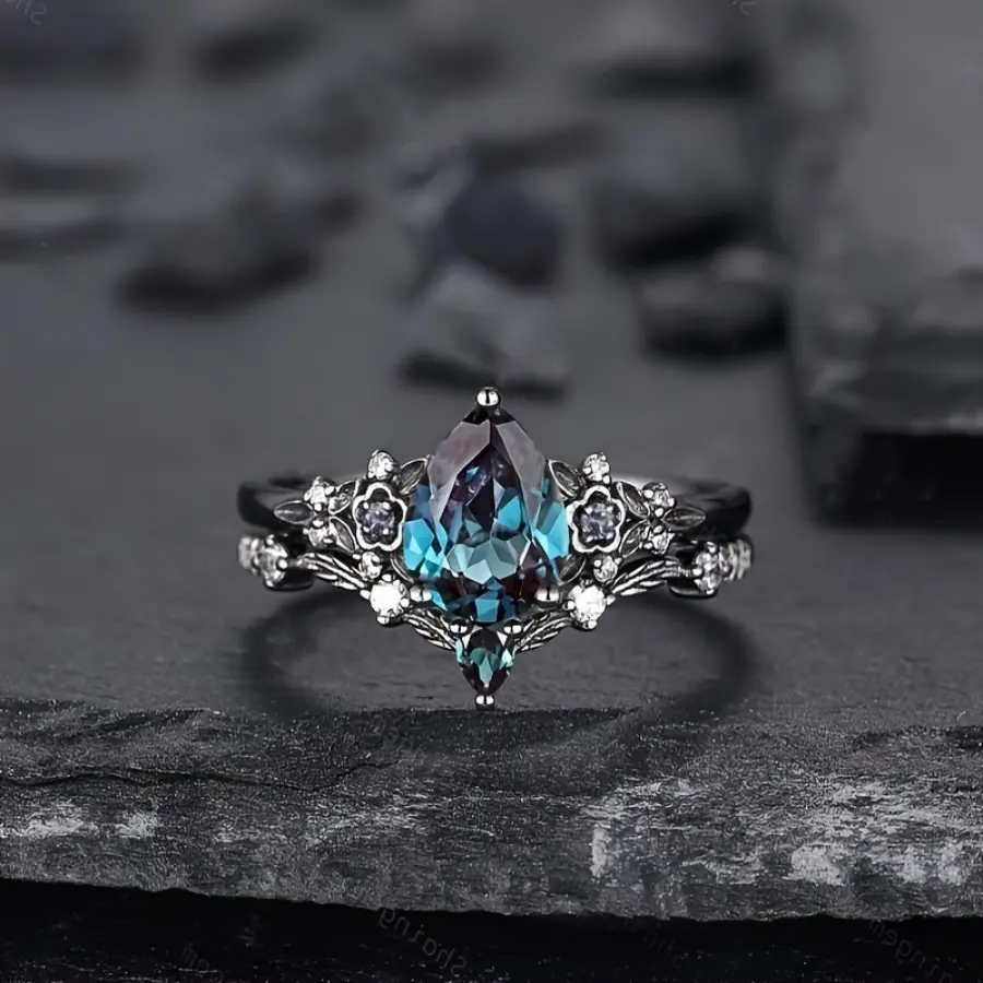 BeiVer Women's Sapphire Blue Floral Stacking Band Rings Set - Handcrafted, Lightweight Fit Layered Rings, Everyday Wear Costume Jewelry, Daily, Elegant, Ring Stack, Stacking Rings