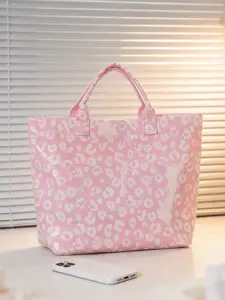 Fashion Leopard Print Women's Handbag Cute Cherry Pattern Large Capacity Waterproof Tote Bag Shopping Single Shoulder Beach Commuter Travel with Zipper, Fashionable Shopping Bag