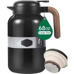 68 Oz Thermal Coffee Carafe, Stainless Steel Insulated Vacuum Coffee Carafes For Keeping Hot, 2 Liter Carafe for Hot Liquids (Matte Black)
