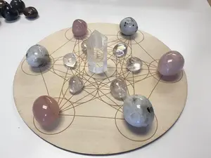 Crystal Manifestation Grid 8" for Prosperity Love or Protection with Quartz Point Selenite Stick Natural Wooden Grid for Energy Alignment