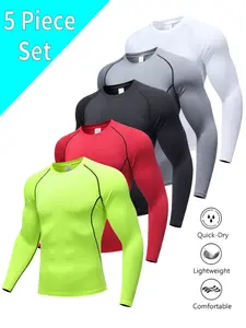 Men's 5-Piece Sports Top Set Thin Breathable Quick-Dry Summer Material High-Elasticity Crew Neck Solid Color American Style for Fitness Running Cycling Basketball Casual Menswear Oversized - Day, Long
