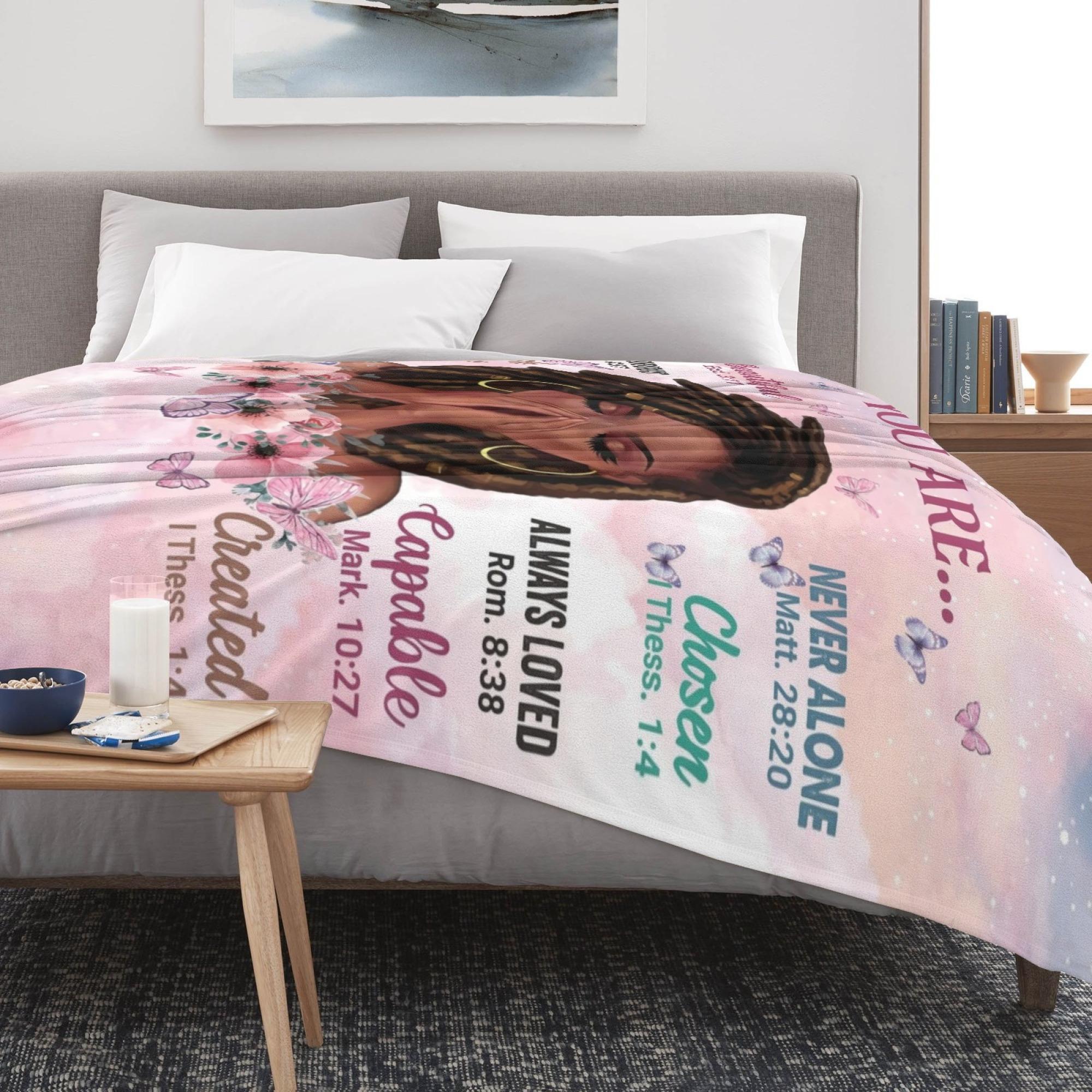 Christian Affirmation Blanket for Women, “You Are” Inspirational Bible Verse Throw, Faith-Based Gift, Religious Encouragement Blanket with Butterfly & Floral Design, Birthday Christmas Gift for Her