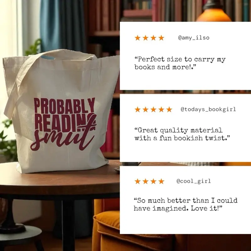 Bookish women’s Tan Tote- probably reading smut. 15x16 stylish tote