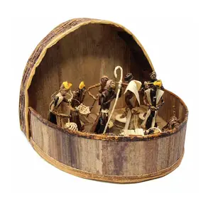 Global Crafts 13pc Banana Fiber Arched Nativity Set Set
