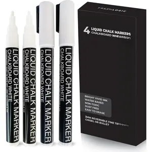 Liquid Chalk Markers - 4 White Fine Tip Chalk Pens, Erasable, , Water-Based,  & Adults - White Chalk Markers for Blackboard, Glass, Chalkboard  for Businesses, Restaurants