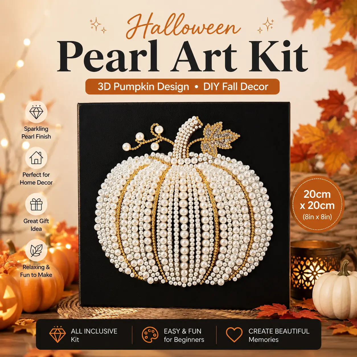 3D Halloween Ghost Pearl Diamond DIY Painting, Easy Beginner Craft, Fall Home Wall Decor & Halloween Party Gift