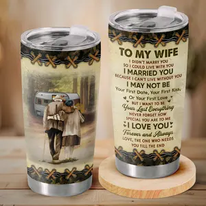 Gifted Boom - To My Wife 20 Oz Stainless Steel Tumbler -  Husband to Wife Gift, Romantic Travel Mug, Anniversary Birthday Present, Insulated Tumbler for Her
