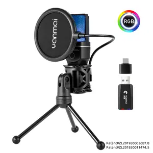 Wireless Microphone, USB Rechargeable Condenser Microphone with Shockproof Stand, RGB Gaming Microphone for Android Mobile Cell Phone PC Laptop, Audio, Live Streaming Equipment
