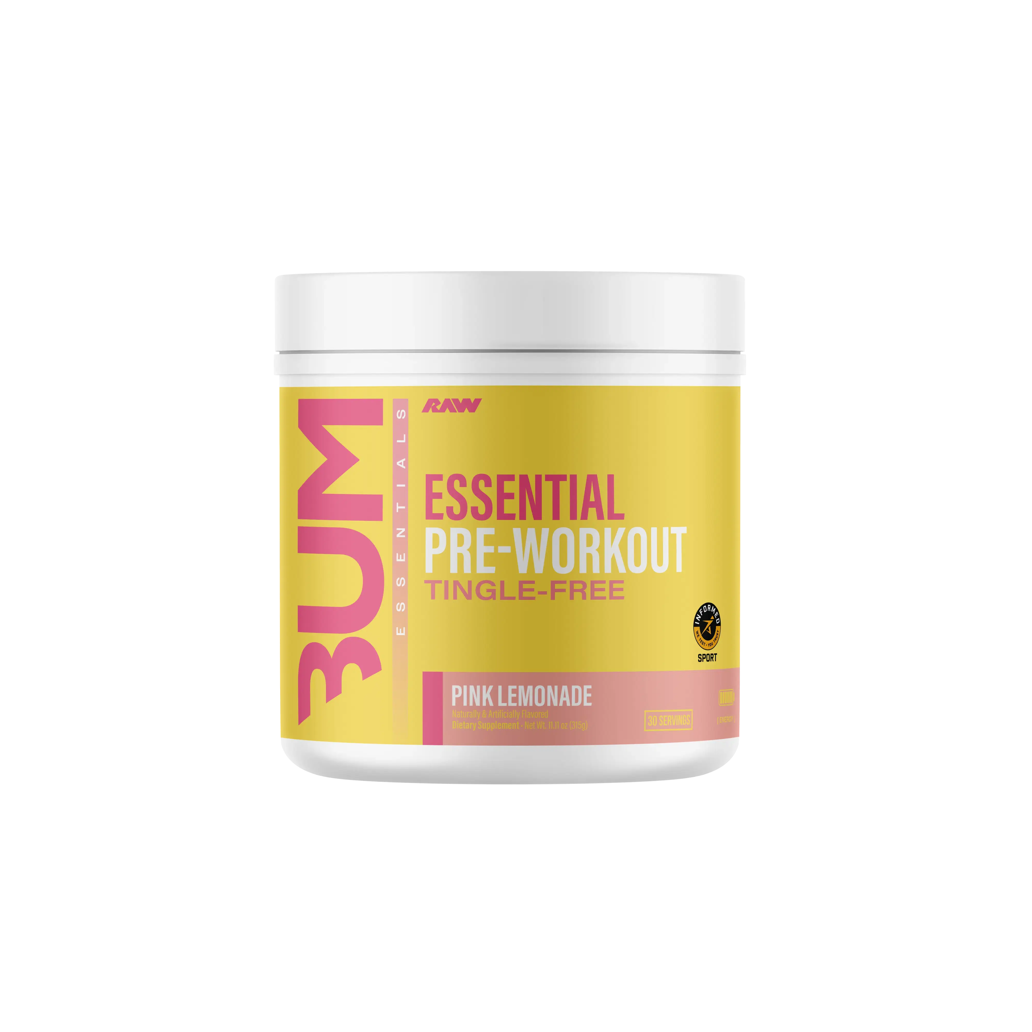 RAW Essential Pre-Workout Tingle-Free – Energy, Focus & Pump – Pre Workout Without Beta Alanine – 200mg Natural Caffeine, Alpha-GPC & L-Tyrosine – 30 Servings